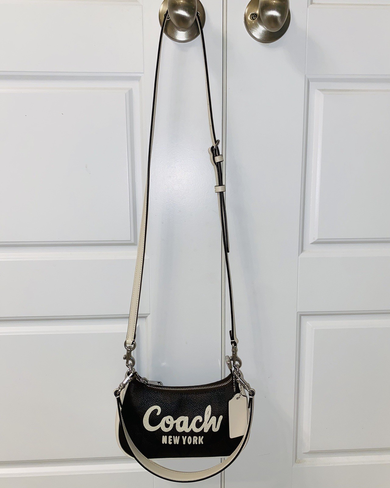 Coach Teri Mini Crossbody Leather Bag, Signature Canvas Coach Graphic, Worn Once