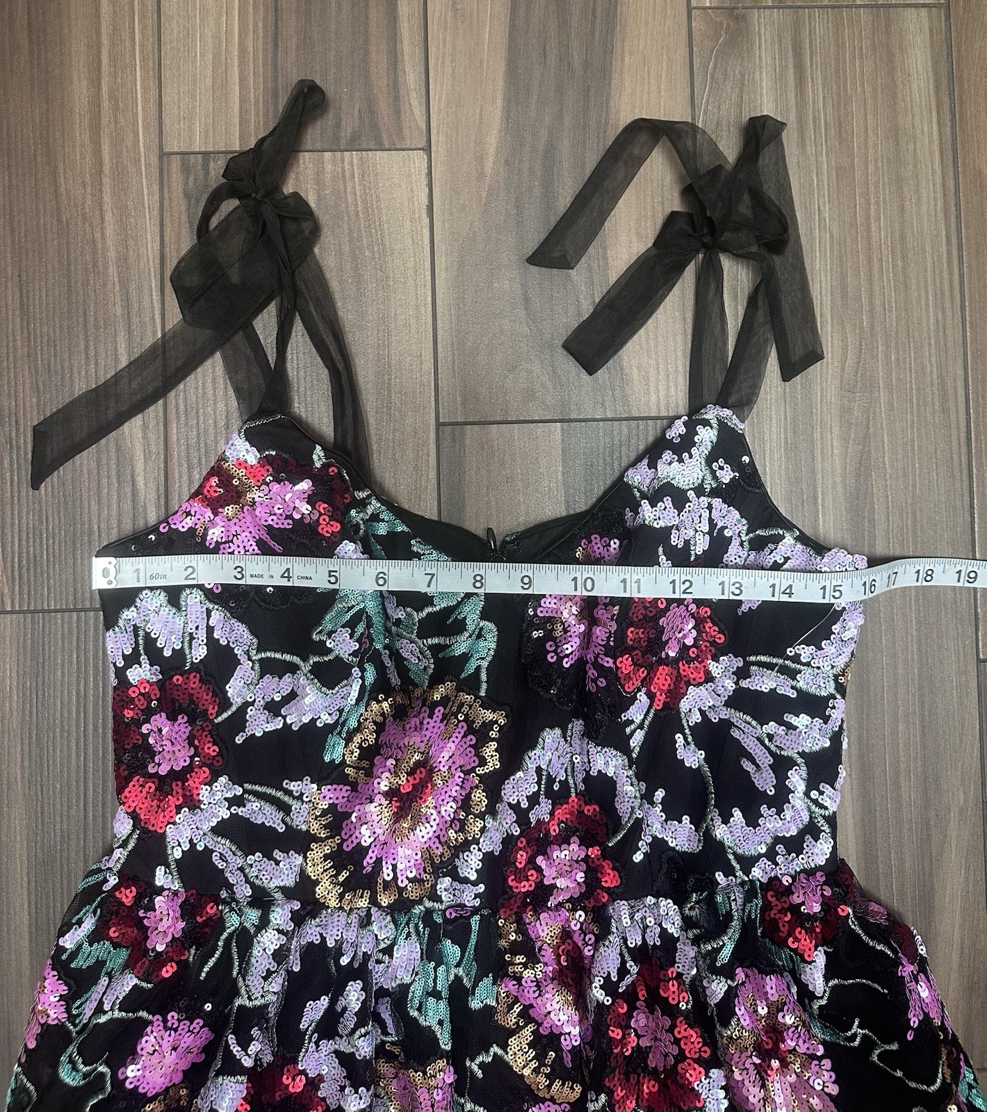 NEW, DRESS THE POPULATION Kaitrin Sequin Floral Minidress SZ L