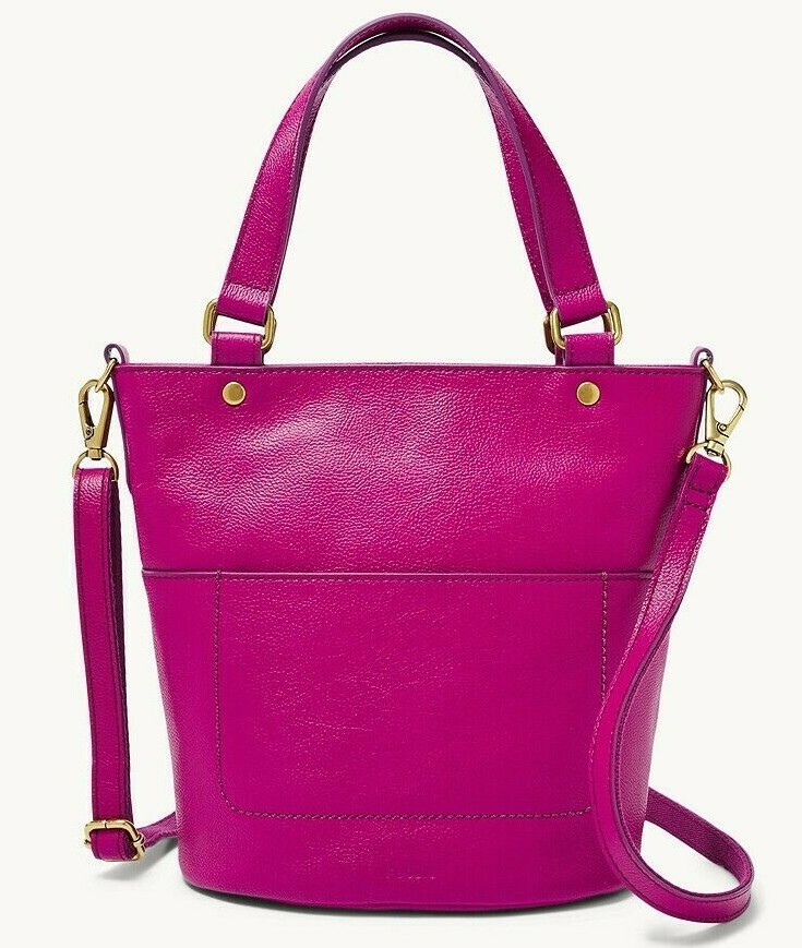 Fossil Amelia Bucket Magenta Leather Brass Hardware Pink SHB2393508 NWT $178 FS