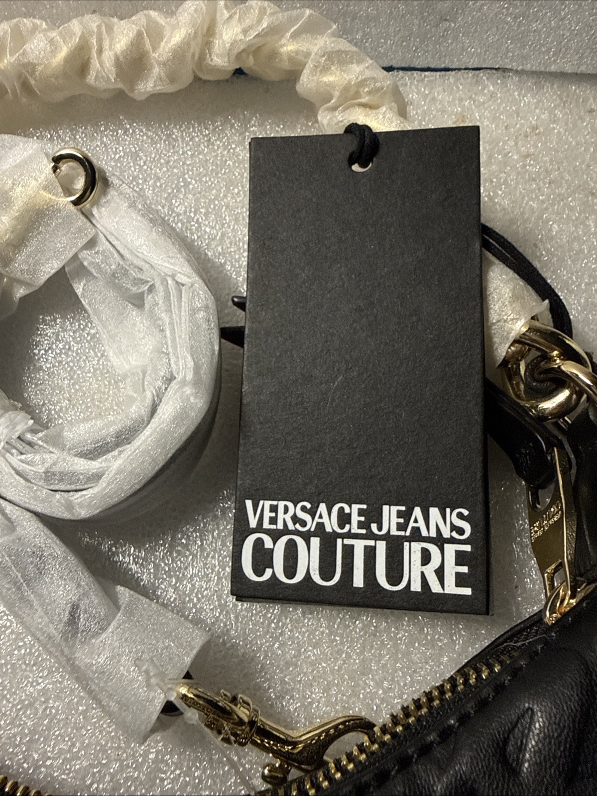 Versace Jeans Couture Shoulder Bag Black W9.1xH6.7″ Gold Chain Strap