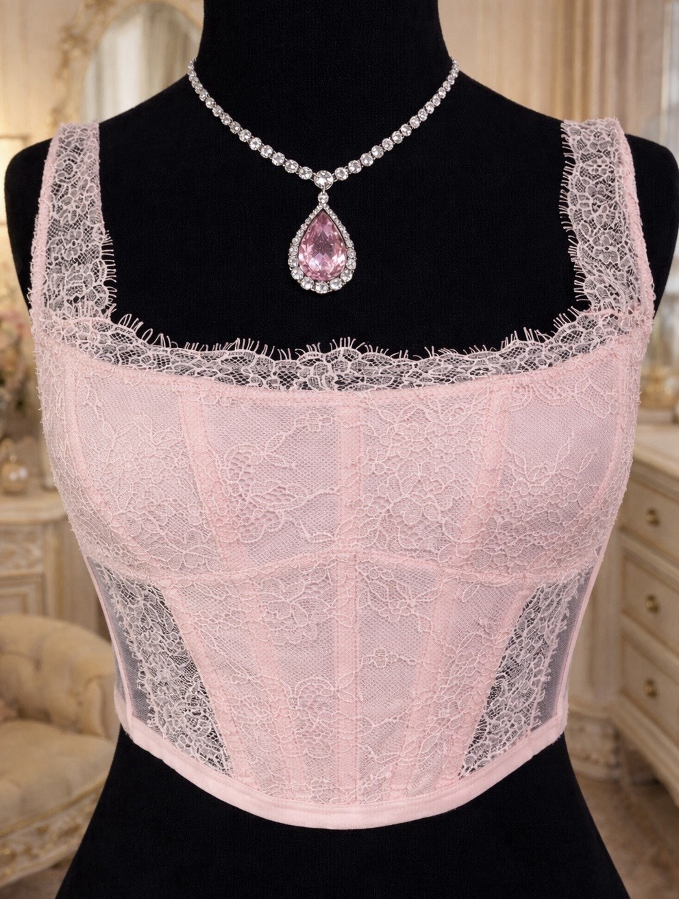 Victoria’s Secret Pink Lace Corset Bustier Boned Top Lingerie Size M Sexy