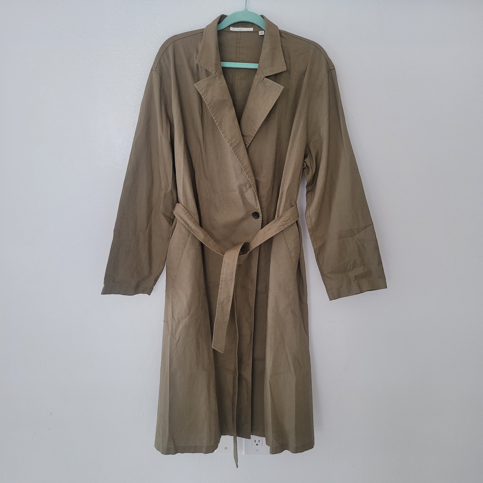 Uniqlo Womens Size XL Linen Blend Coat Green 52% Linen 48% Cotton