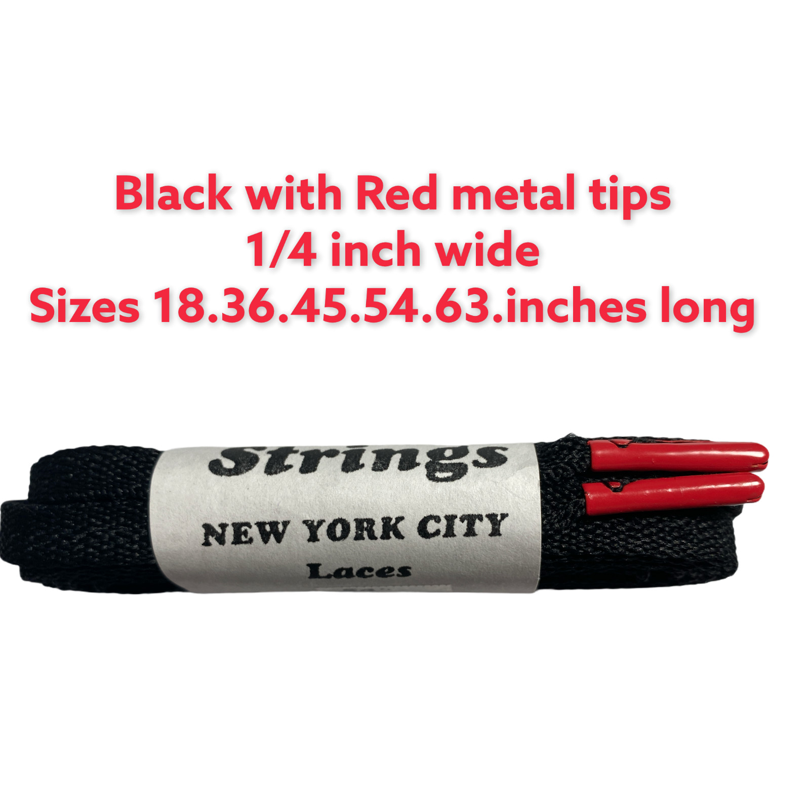 1/4 Wide Shoe Laces 18`36`45`54` Black with Red Metal Tips 2 pair for $7.90