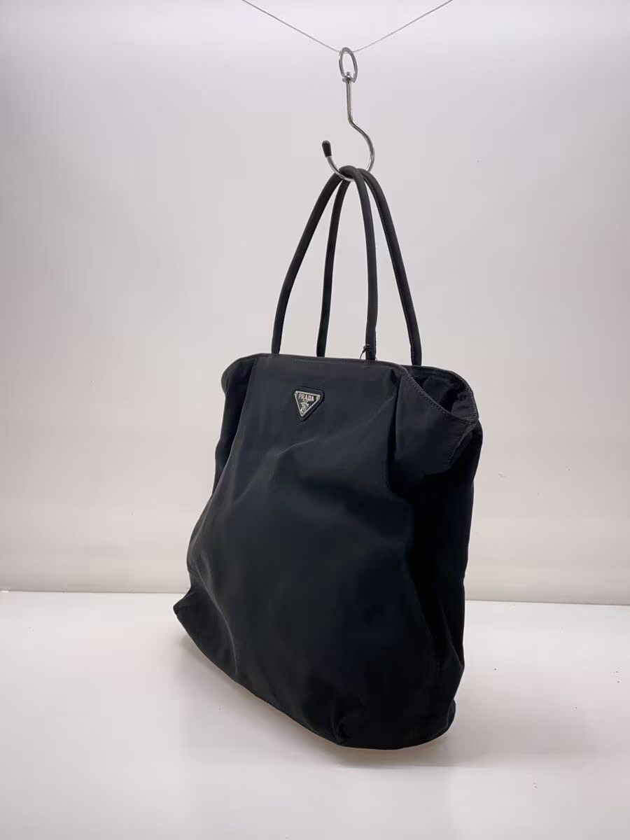PRADA Triangle Logo Plate Handbag Nylon Black