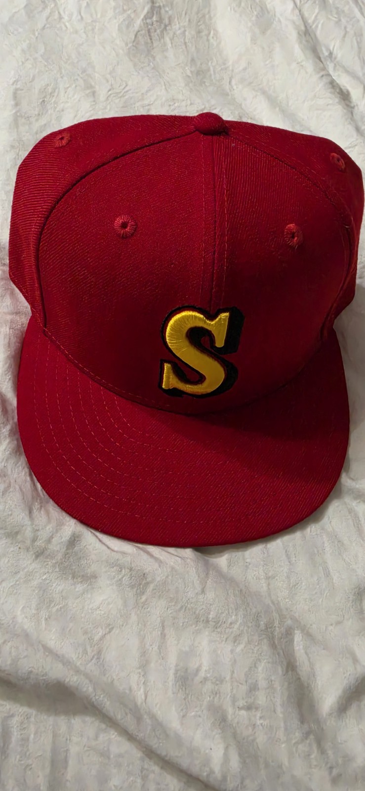 New Era 59Fifty Seattle Mariners Red/ Yellow Logo Fitted Hat Size 7 5/8