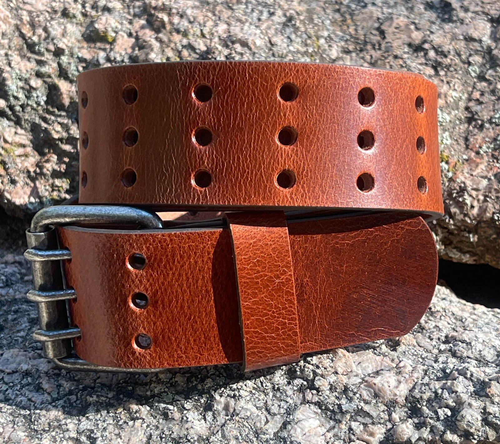 Mens Full Grain Triple Prong Three Hole HEAVY Thick Solid Leather Belt USA MADE