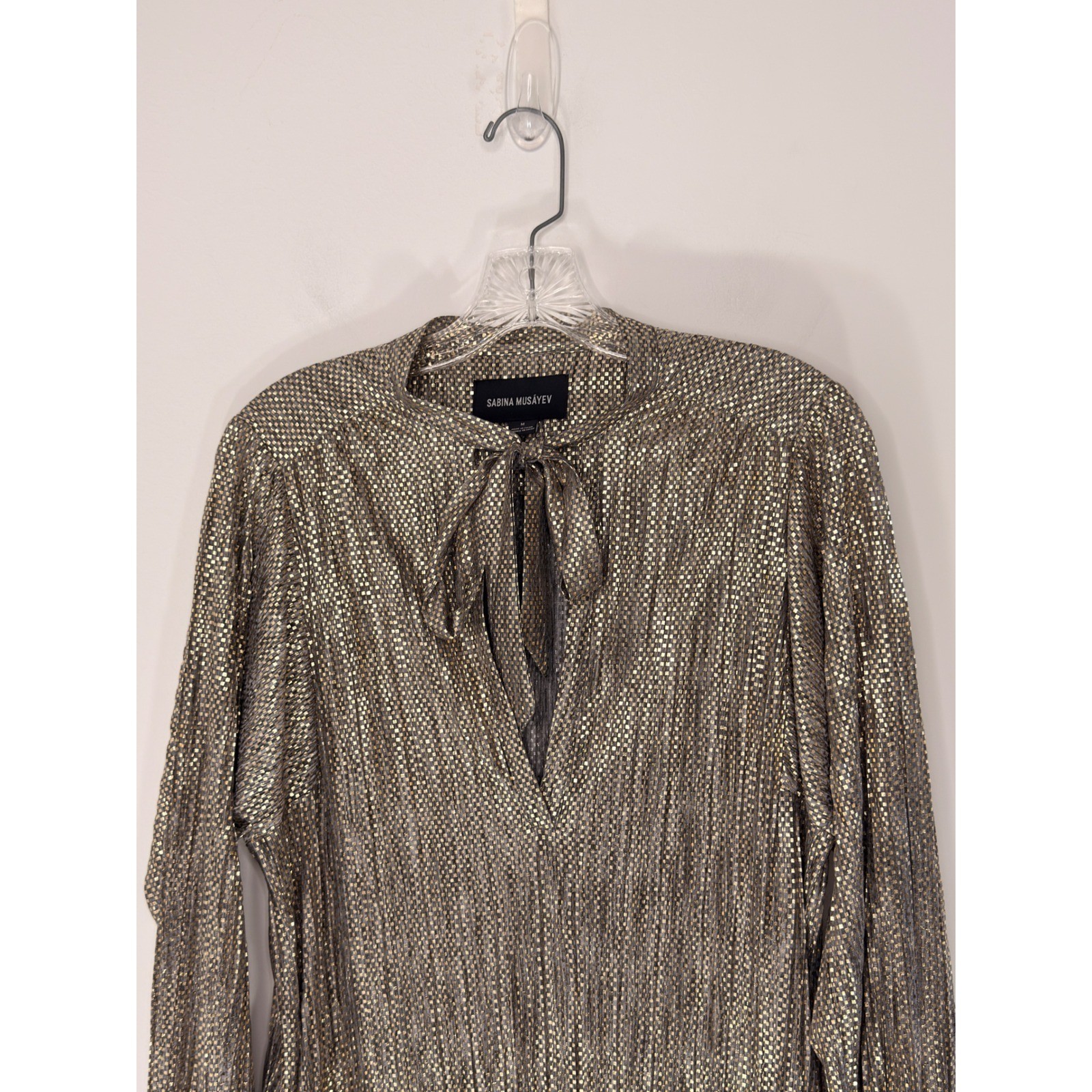 Anthropologie Sabina Musayev Eugene Shimmer Dress Gold Long Sleeve Mini Medium