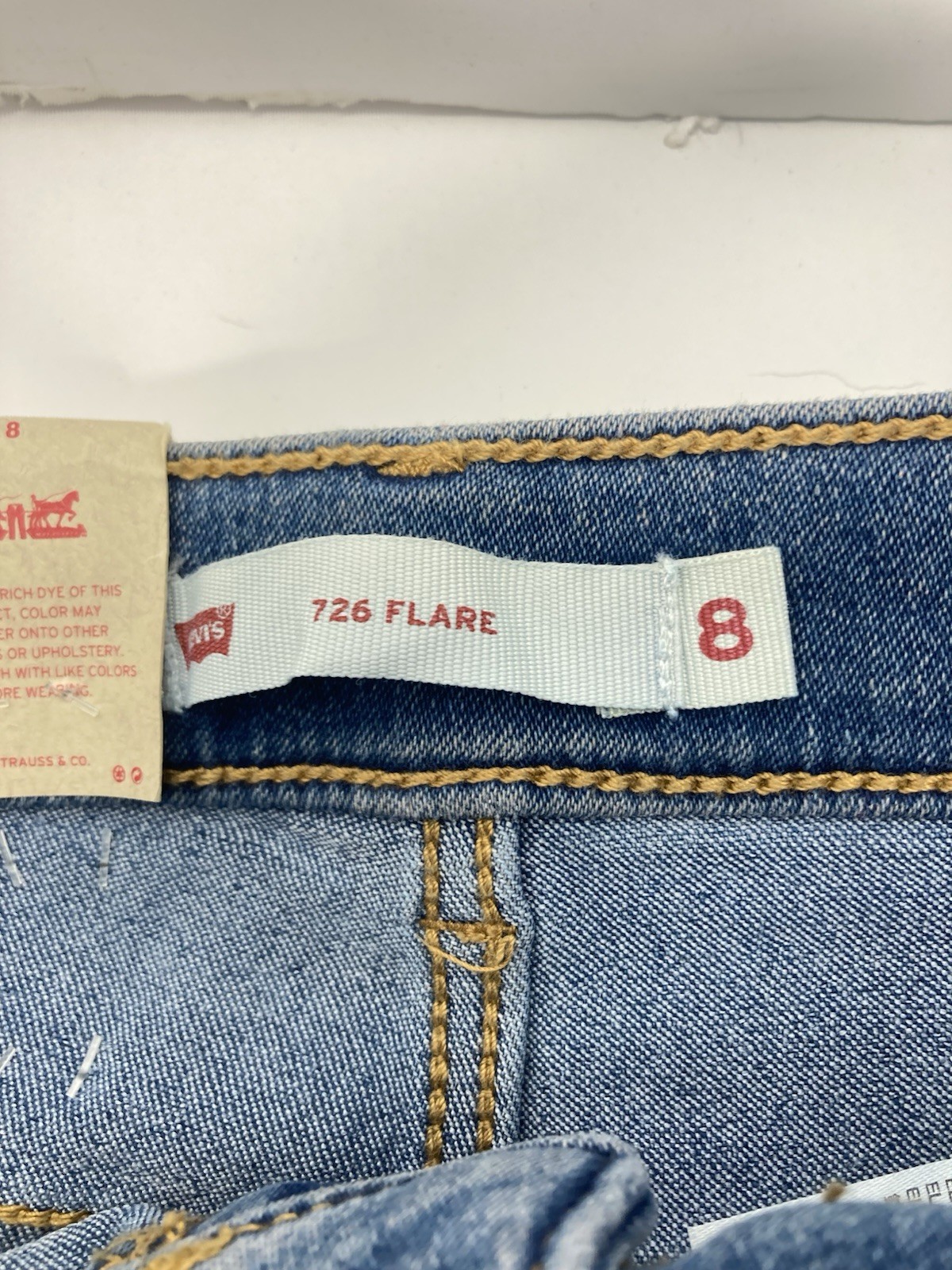 Levis 726 Flare Jeans Girls 8 24X26 Blue Denim Stretch Adjustable High Rise NWT