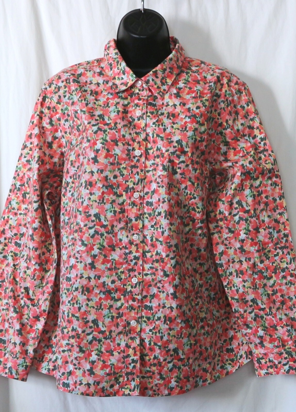 L.L. BEAN Peach Floral Wrinkle Free Blse 49 In Chst 27.5 In Lng – Sz 1X EXC