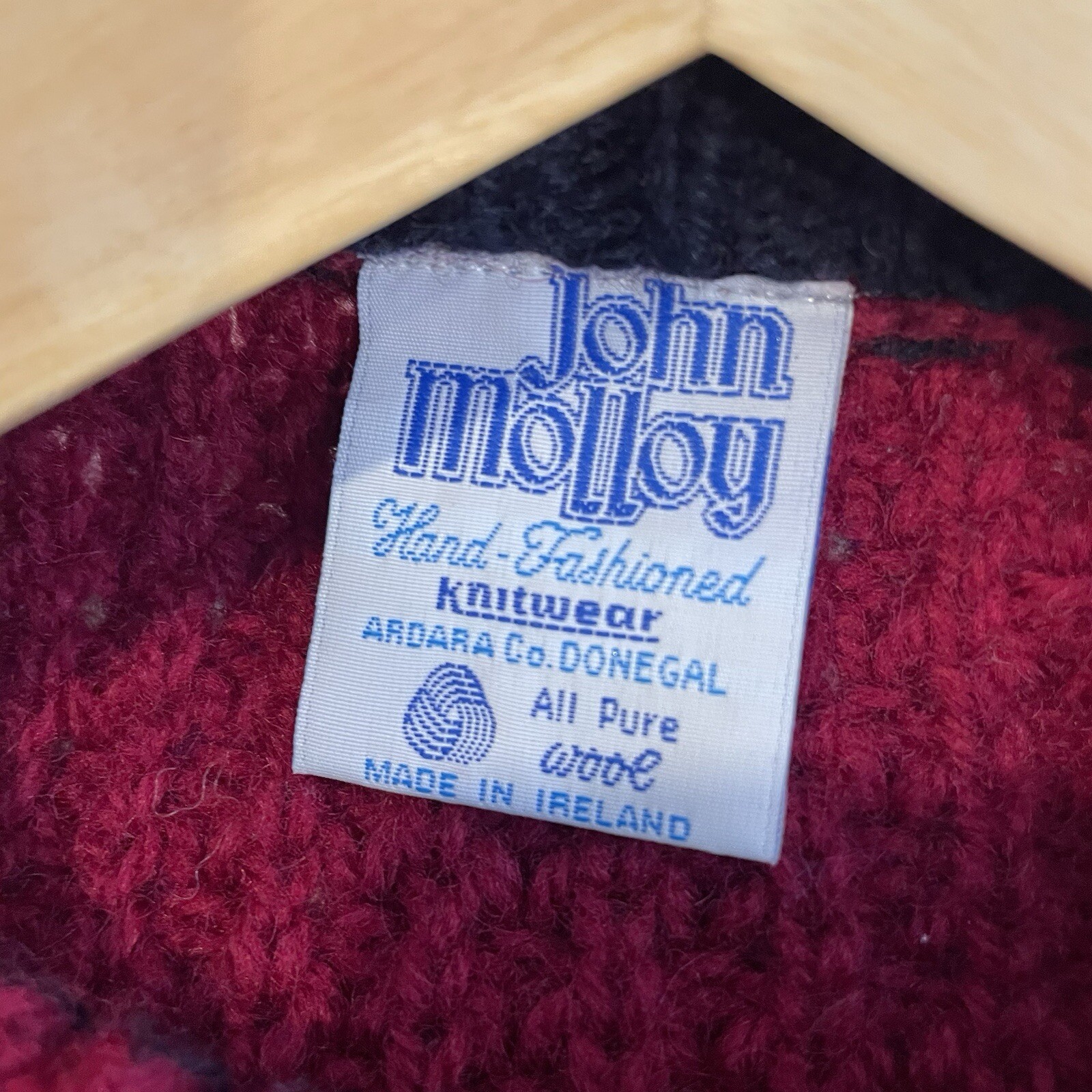 VTG John Molloy Men Handknit Wool Fisherman Sweater Donegal Ireland Red No Size