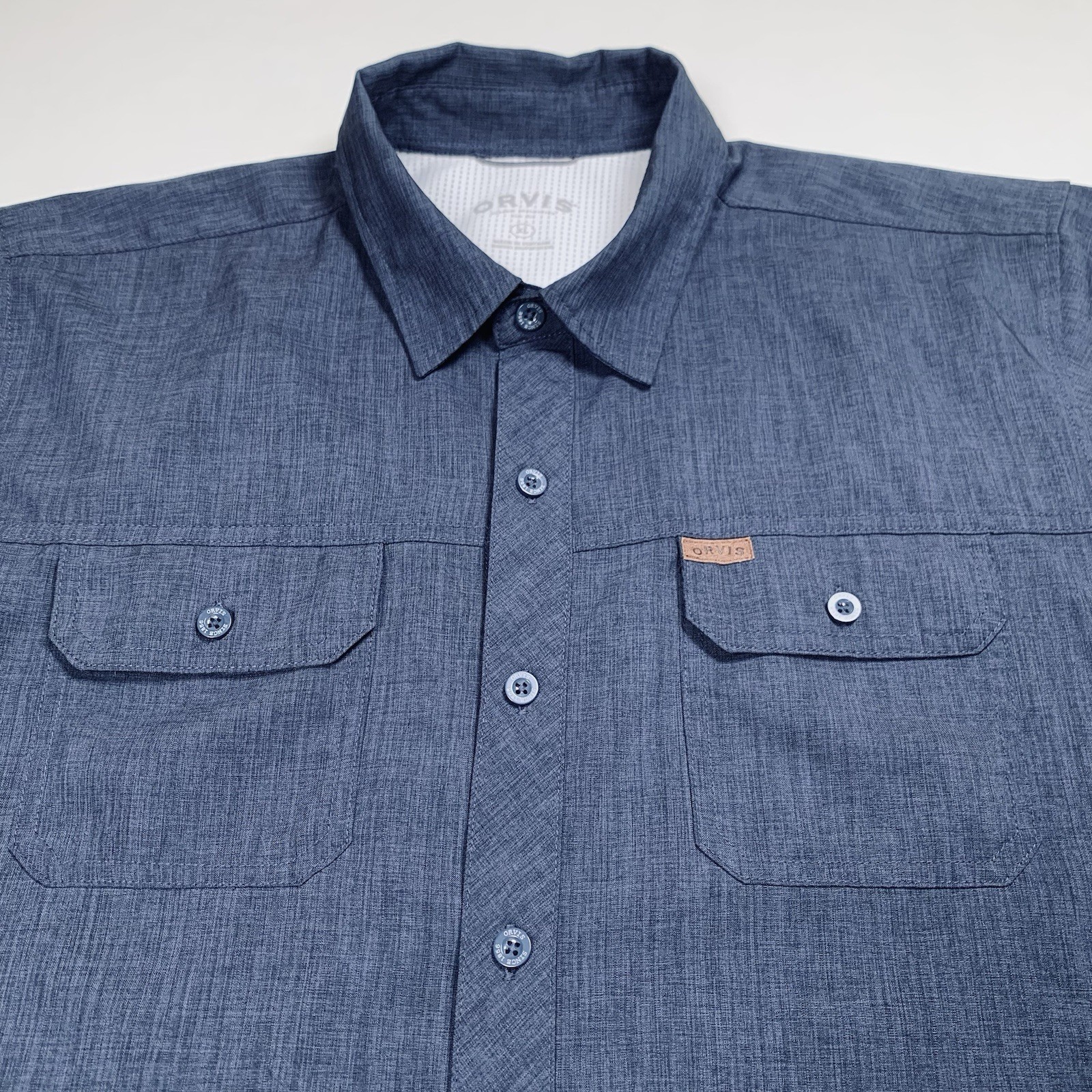 Orvis Classic Collection Shirt Men XL Blue Short Sleeve Quick Dry Tech Button Up