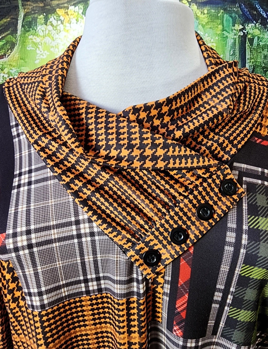 Lily By Firmiana Multi Pattern Houndstooth Plaid Patchwork Tunic Top 1X