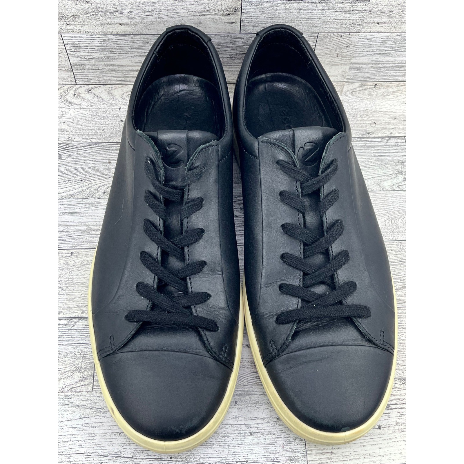 ECCO Soft 7 Sneakers Black Leather Lace Up Men’s EU 43 US 9-9.5 Casual Comfort