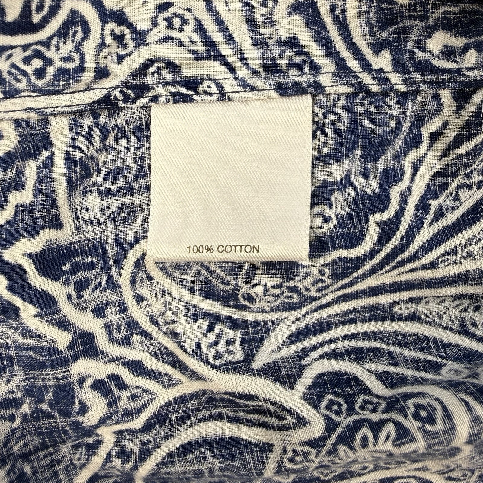 Cremieux Classics Mens Large Blue Paisley Short Sleeve Button Front 100% Cotton