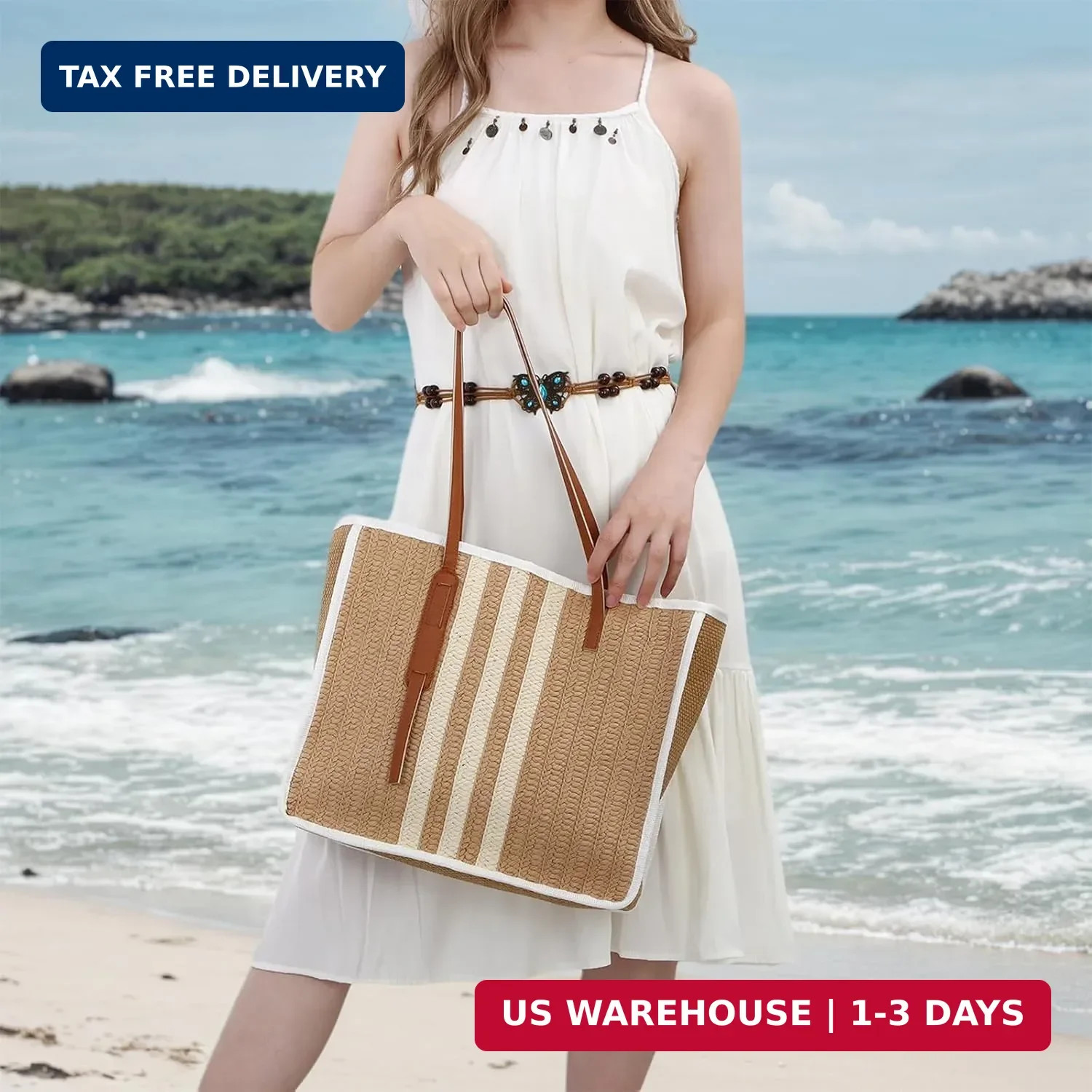 SUKUTU Large Straw Tote Bag for Women Summer Beach Weaving Chic Woven Shoulder B