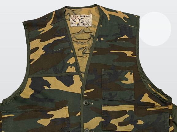 Vintage Duck Ray Men’s Camouflage Button-Up 100% Cotton Duck Hunting Vest Medium