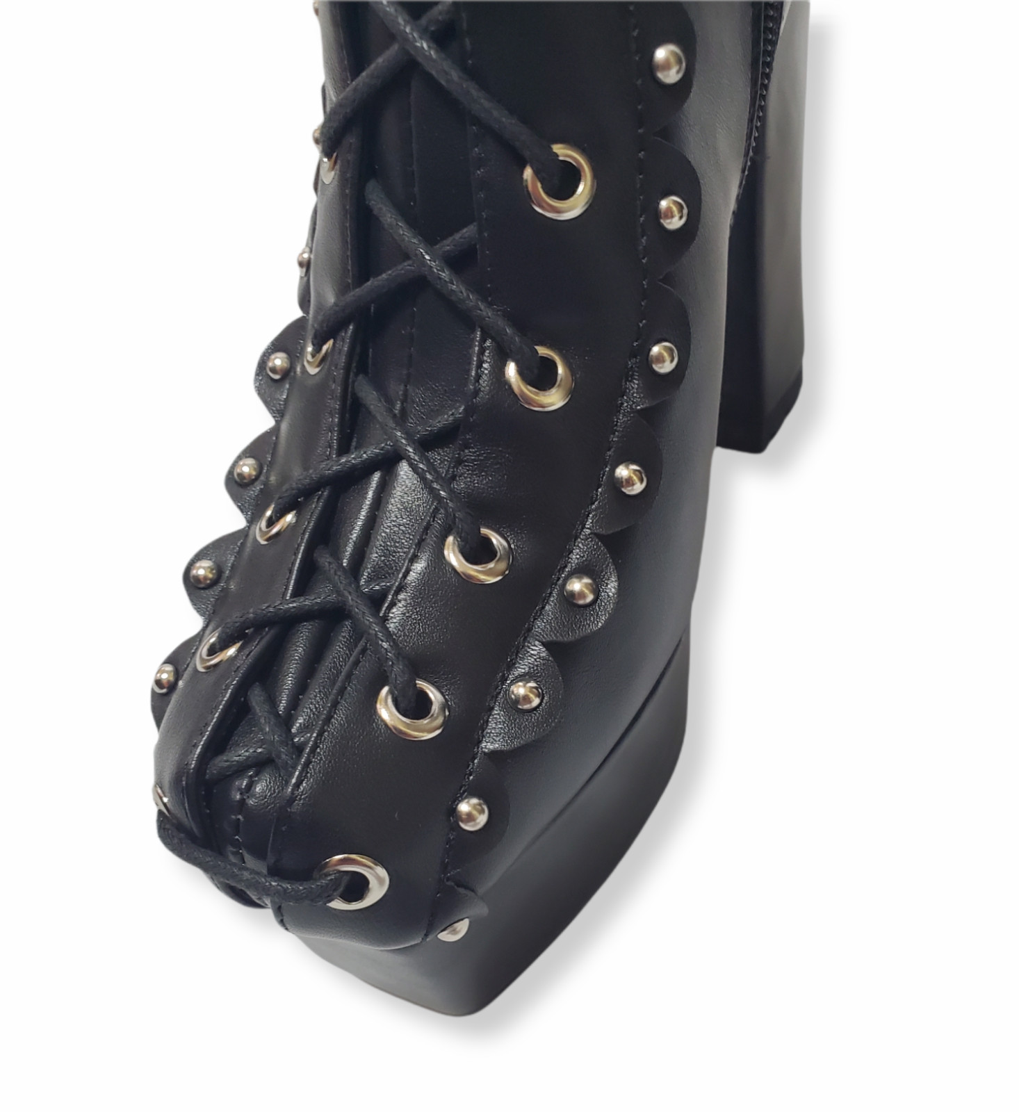Women Black Gothic High Heel Platform Boots Studded Corset Combat Chunky Punk