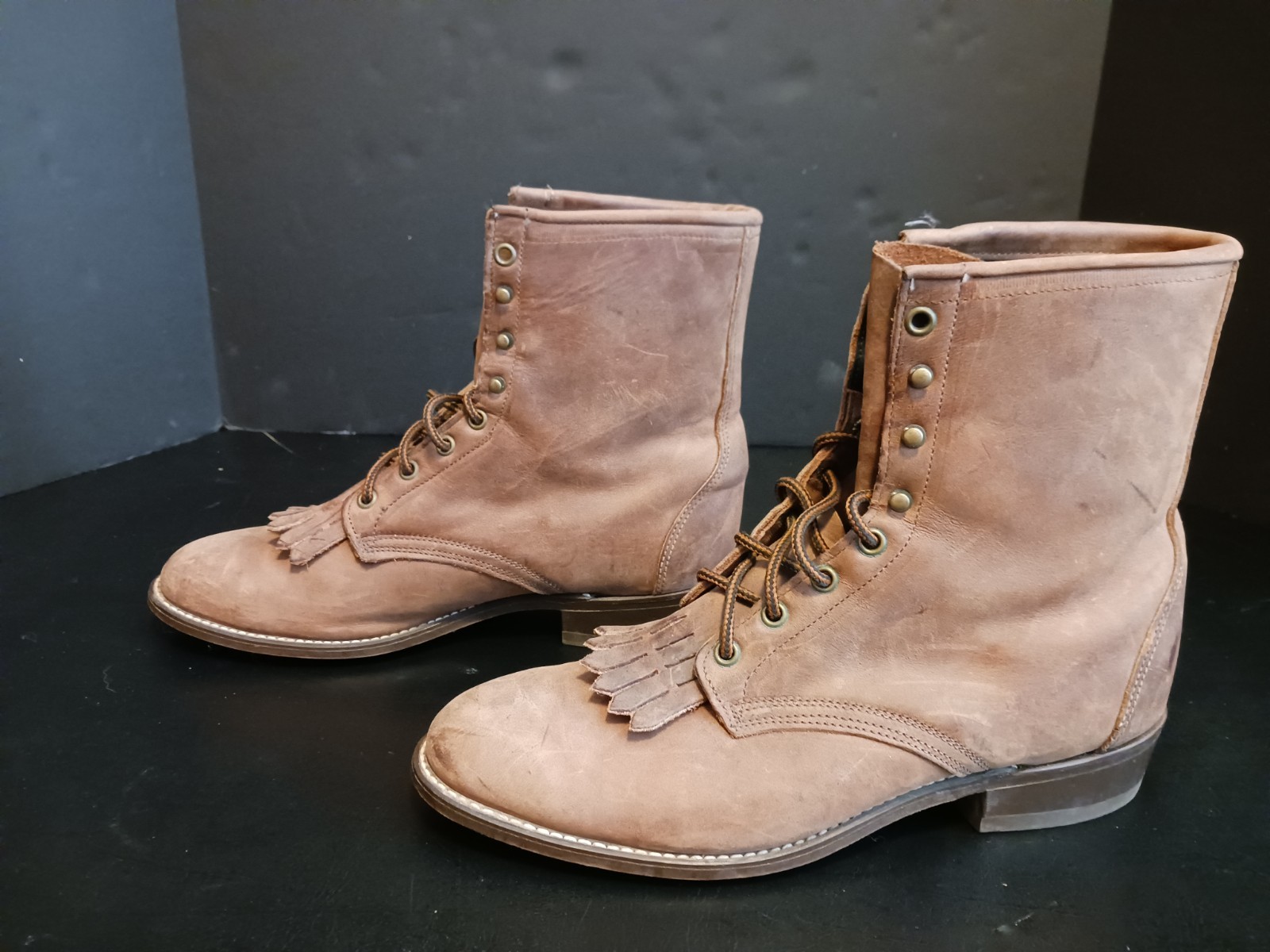 Laredo Vintage Roper Boots Womens 11 M Brown Leather Lace Up Kiltie Made in USA