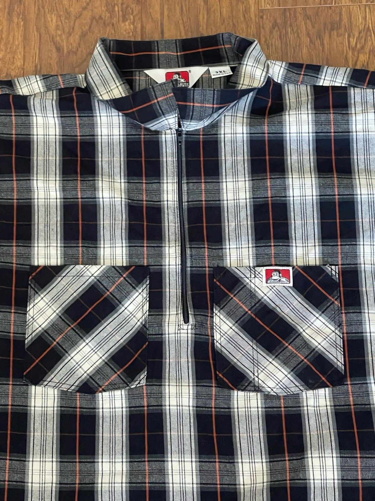 Ben Davis Shirt Mens 3XL 3XLarge Plaid 1/4 Zip Mechanic Work Chicano USA Made