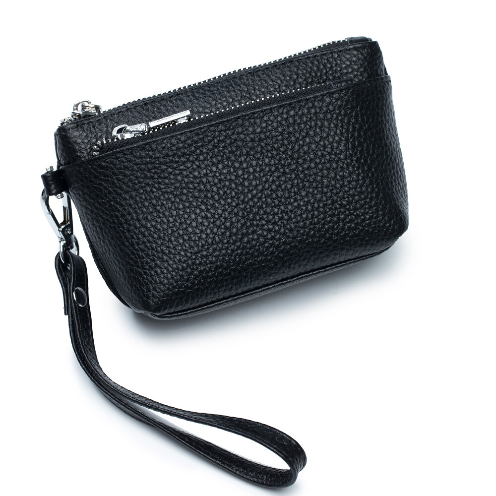 Women Small Genuine Leather Zip Coin Card Purse Change Wallet Wristlet Handbag
