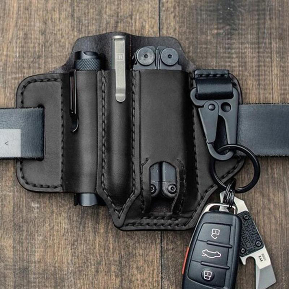 Crazy-horse Leather Pocket Waist Bag Cell Phone EDC Holster Belt Loop Organizer