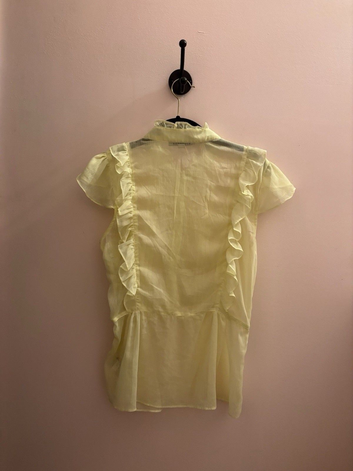 Dimri Sheer Ruffle Blouse Women’s Size M Yellow Button Front Romantic Chi