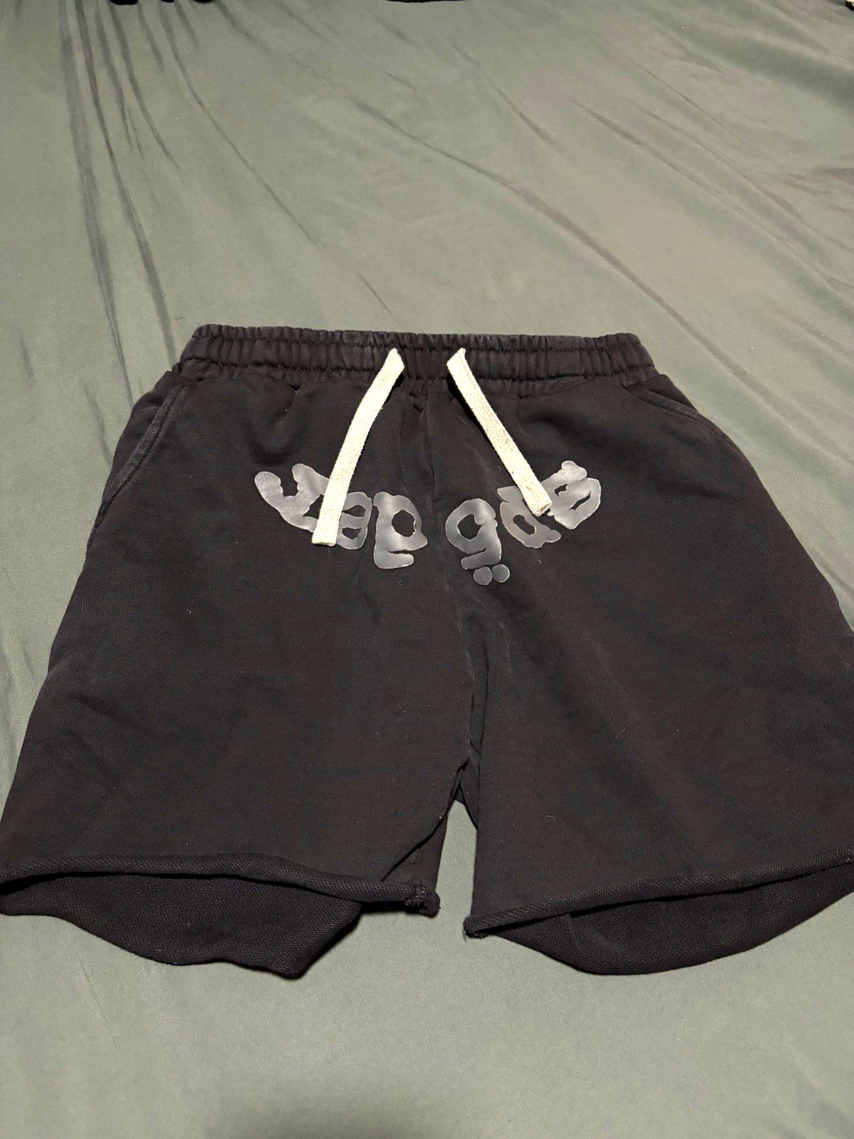 Sp5der Men’s Black Solid Sweat Shorts Size M Drawstring Elastic Waist Pockets