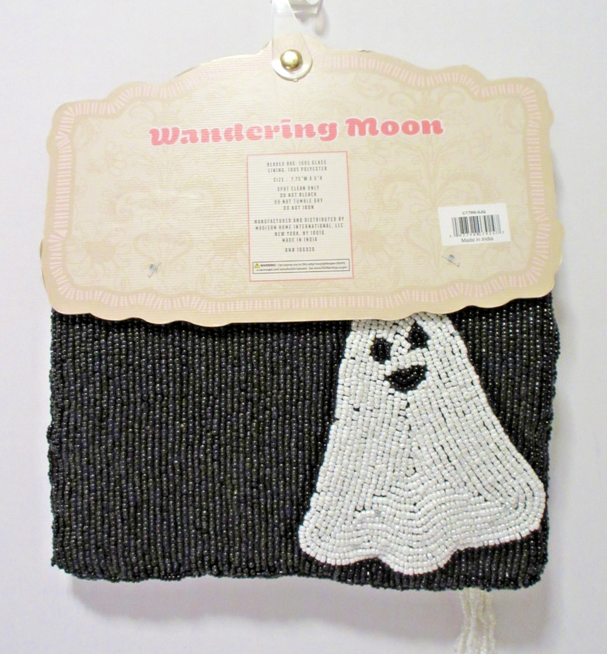 Wondering Moon Beaded Ghost Pouch Handmade in India 7.75 x 5 NWT B62