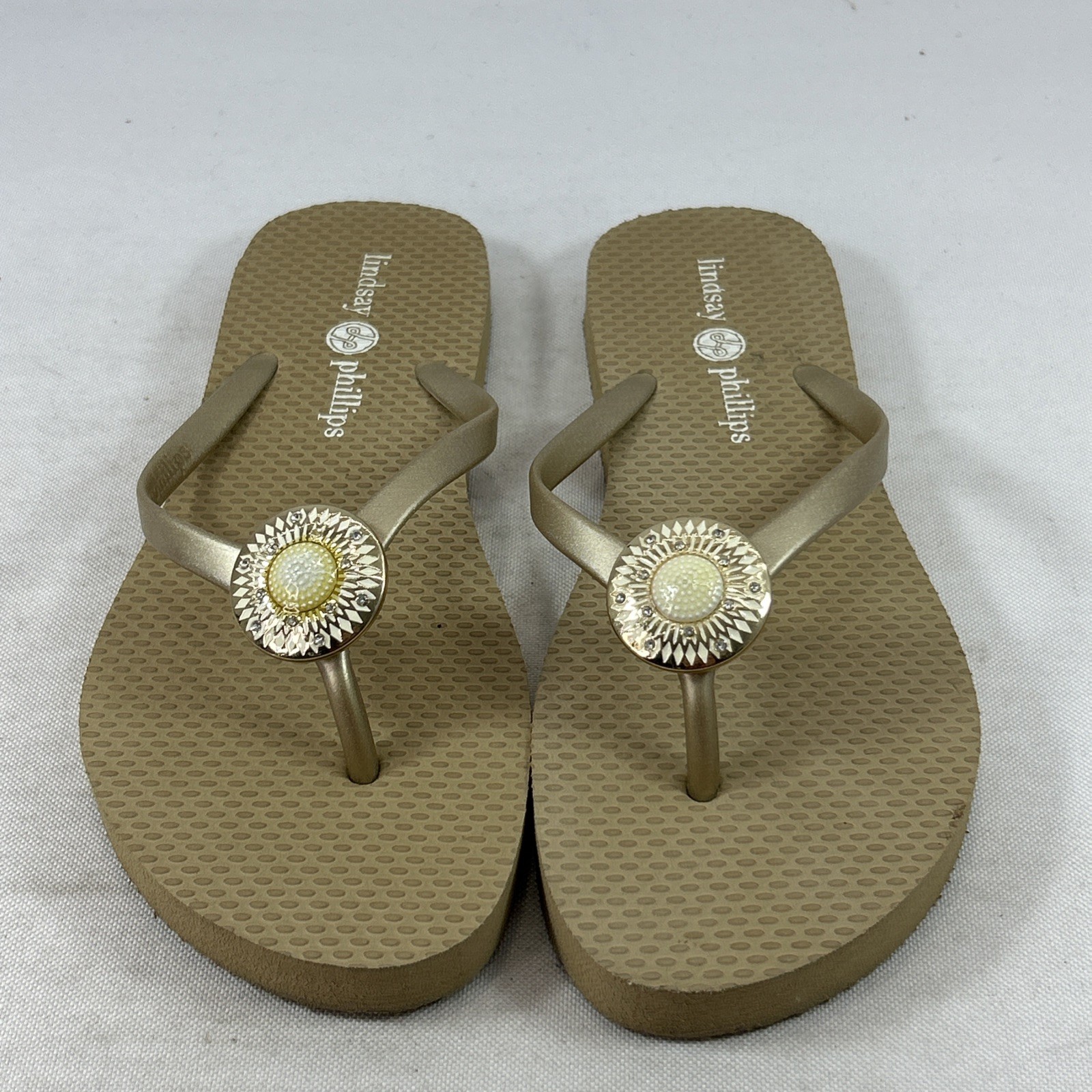 Lindsay Phillips Wedge Thong Sandals Switchflops Size 7M Gold Slides