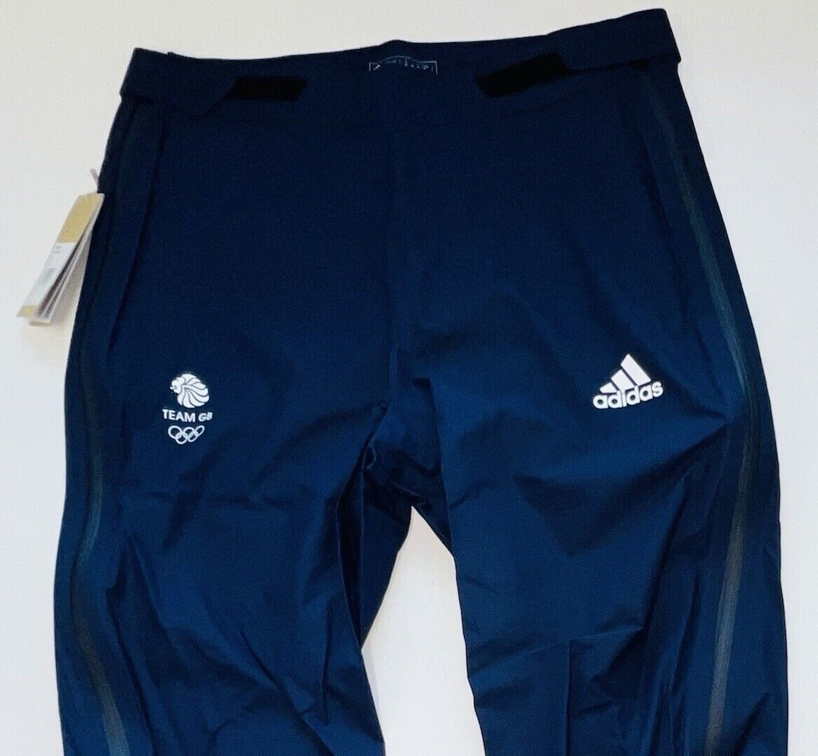 Adidas Team GB RAIN Trousers Blue WaterProof Track Pants Mens Womens XS S M L XL