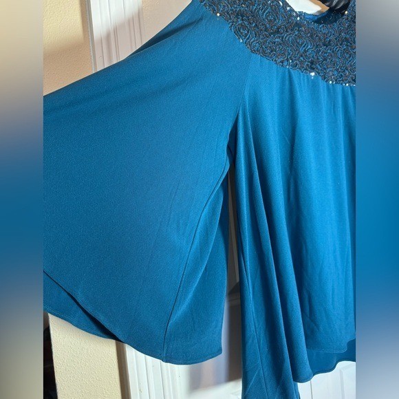 Sequin Tunic Blouse Flowy Dressy Top Evening Party Sparkle Teal 2X