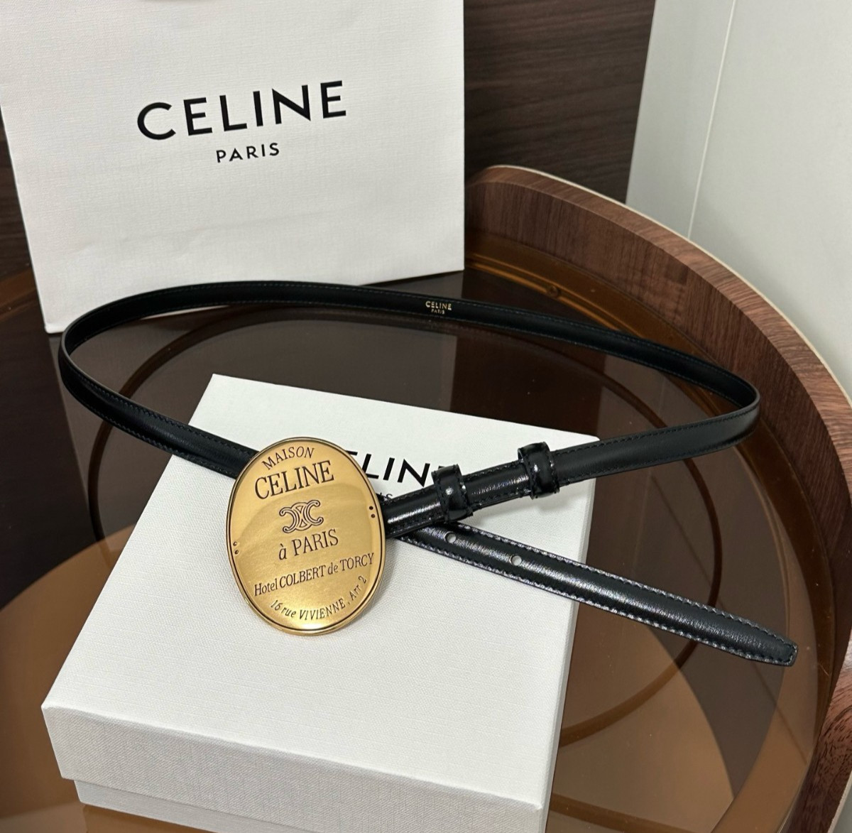 Women Celine Black Leather 13mm/0.51in Belt Size L: 90/36