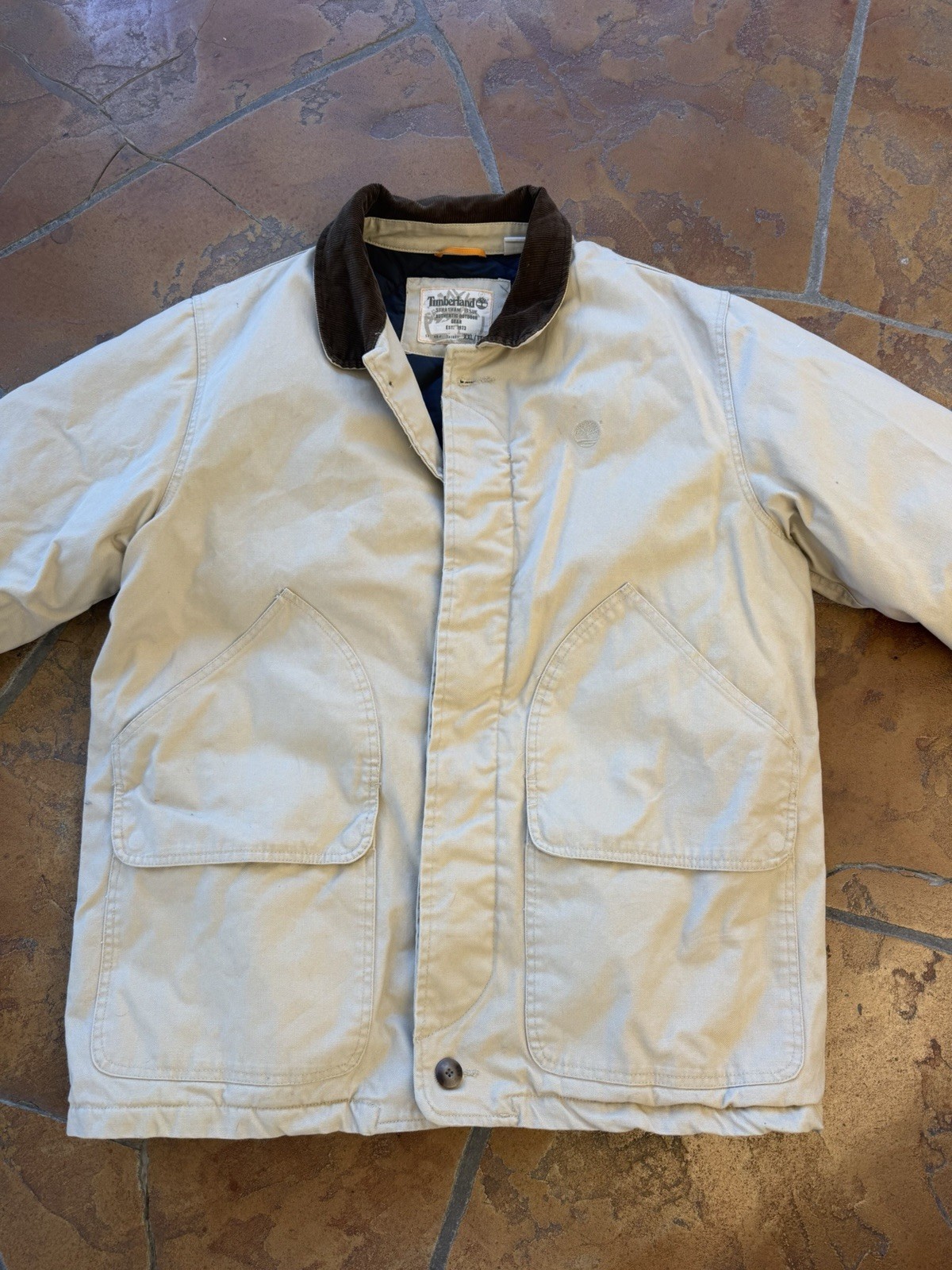 Timberland Men’s Beige Work Jacket Button Lined Quilted Corduroy Collar -XXL