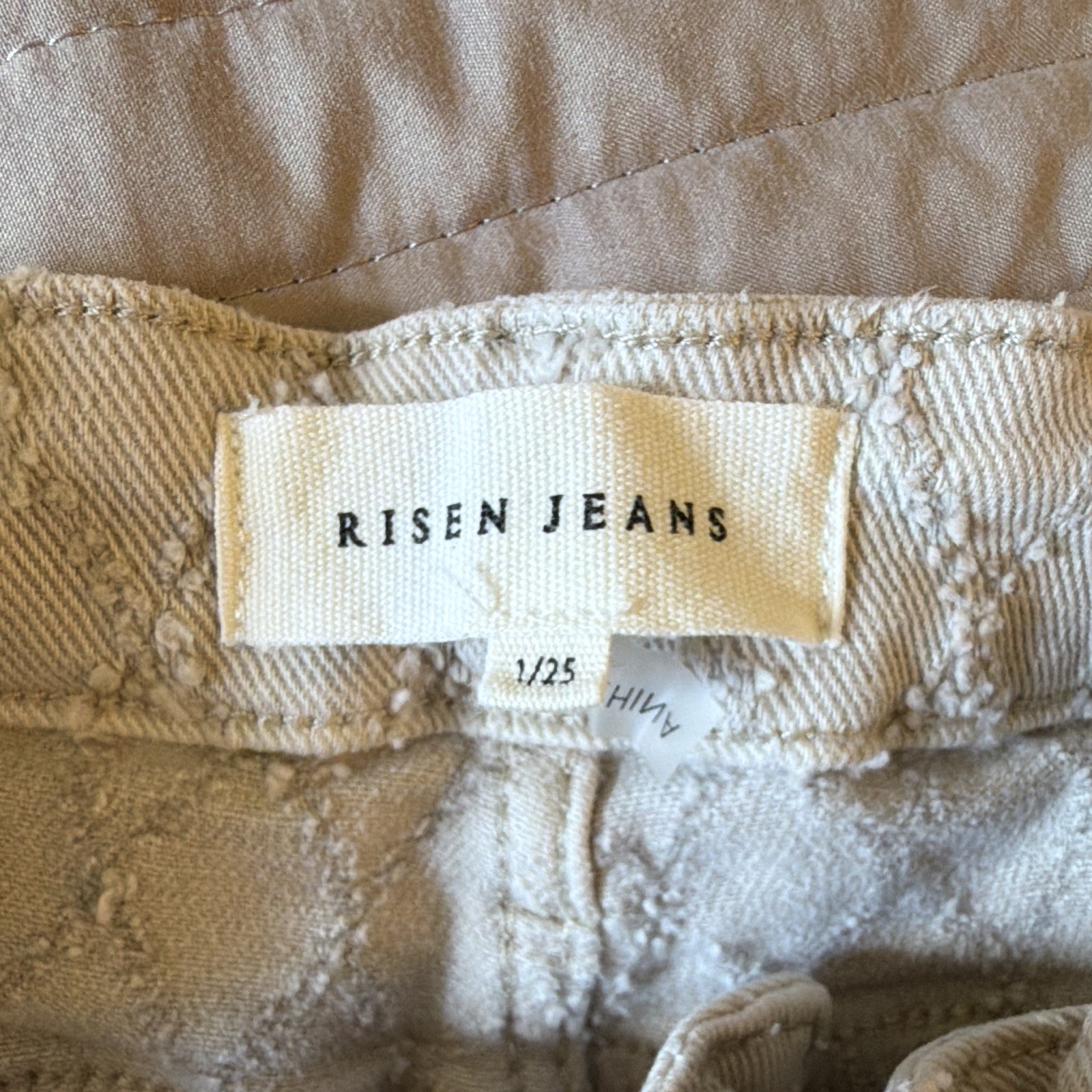 Risen Los Angeles Women’s Ivory High Rise Straight Jeans Diamond Fringe Hem 1