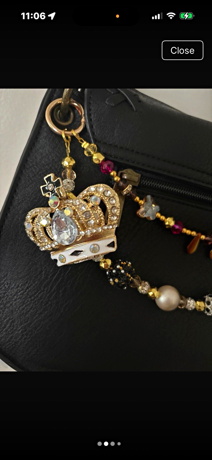 Gold Tone Crown Beaded Rhinestone Key Chain Bag Charm, Multicolor