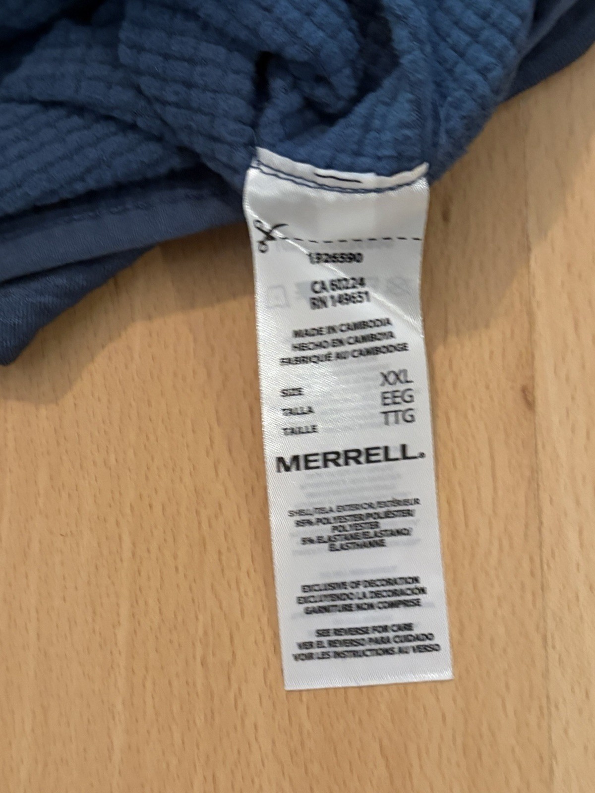 Merrell 1/4 Zip Pullover Mens XXL Blue Grid Fleece Performance Hiking Jacket