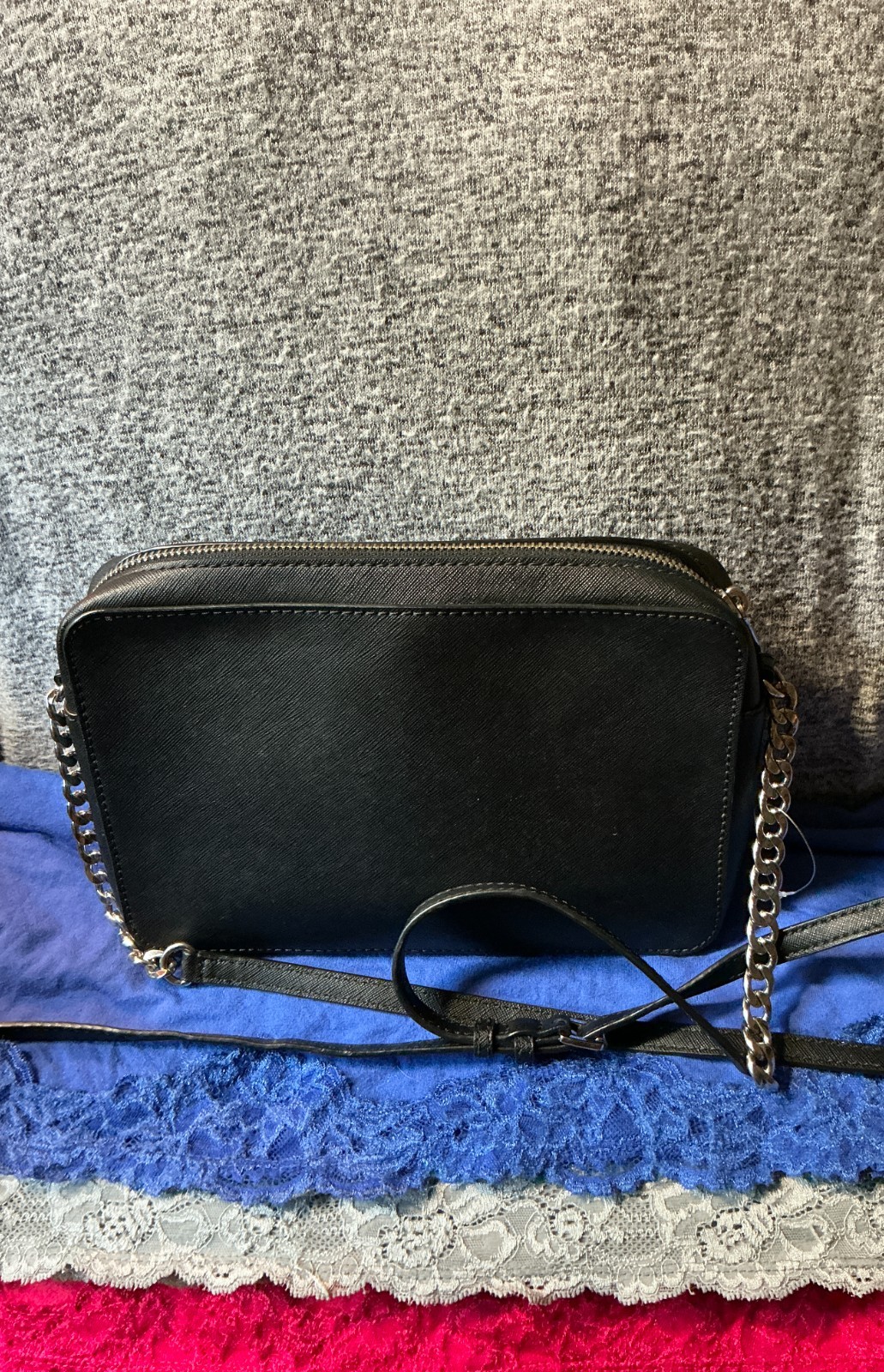 Michael Kors New York City Skyline & Chopper Stars Saffiano Leather ZipCrossbody