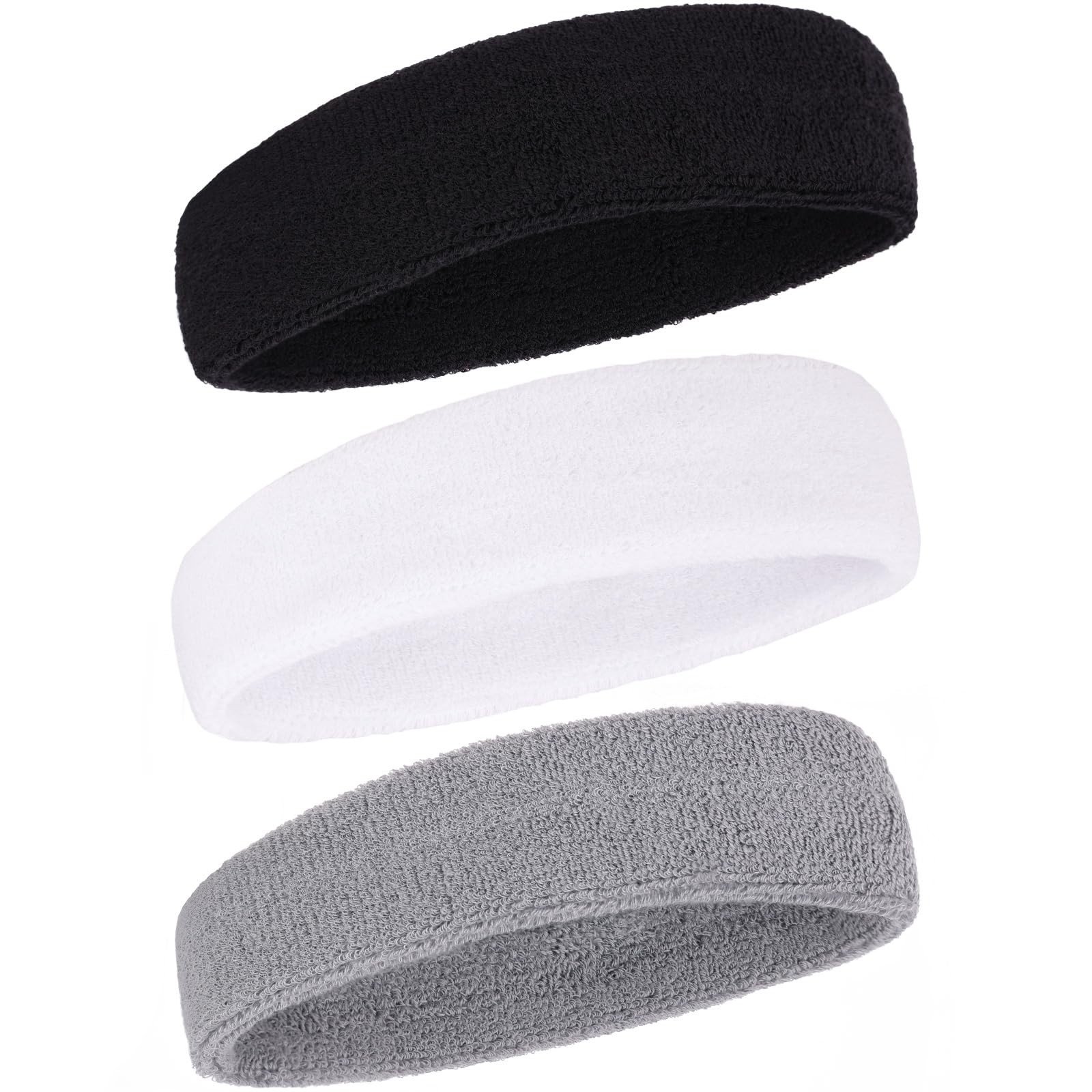 3 Pack Sports Sweatband Terry Cloth Moisture Wicking Headbands for Tennis