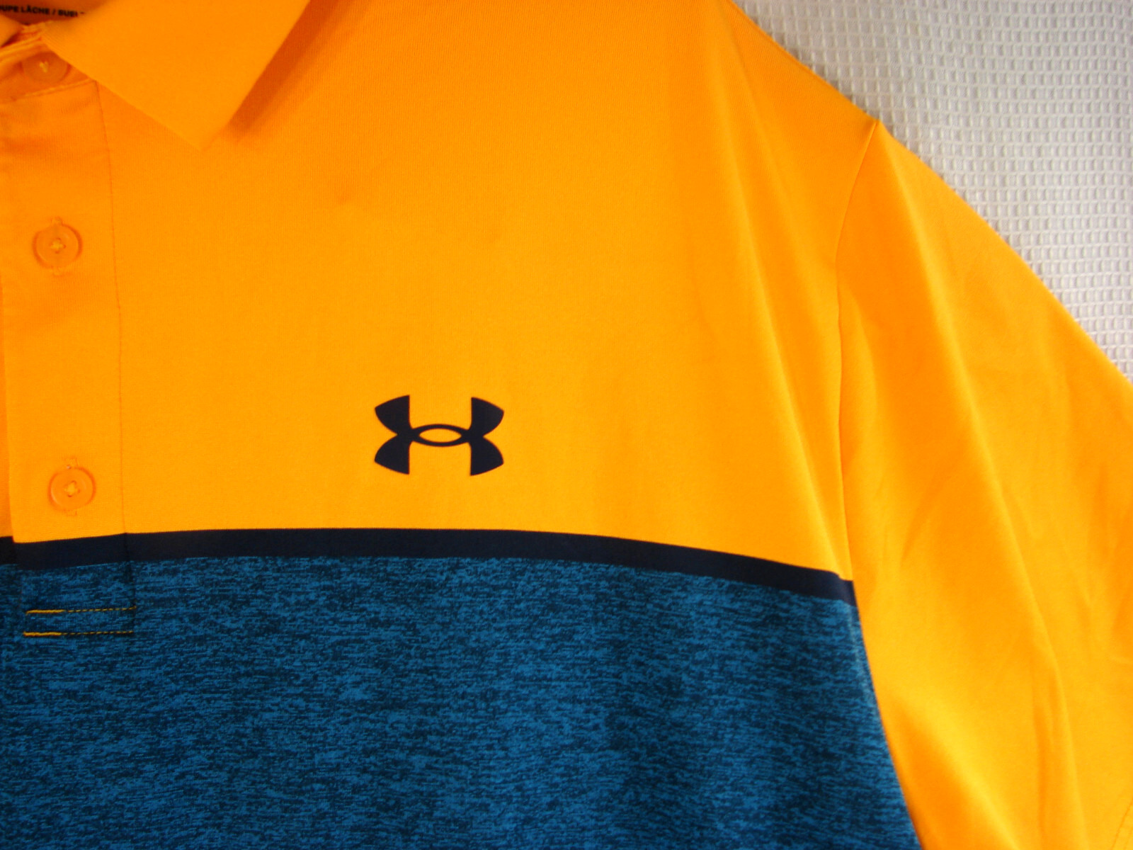 Under Armour Heat Gear The Playoff Polo Blue Orange Color Block Shirt Mens XXL