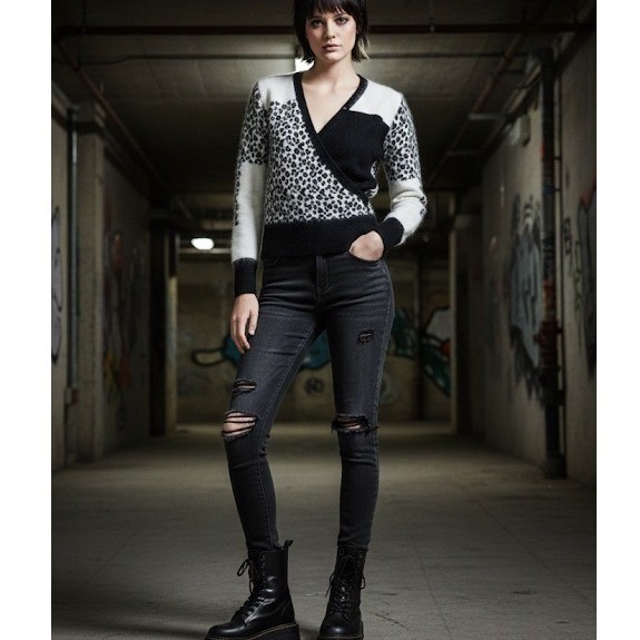 DRAW Angora Blend Leopard Print Fuzzy Wrap Sweater Women’s Coquette Mob Wife XS