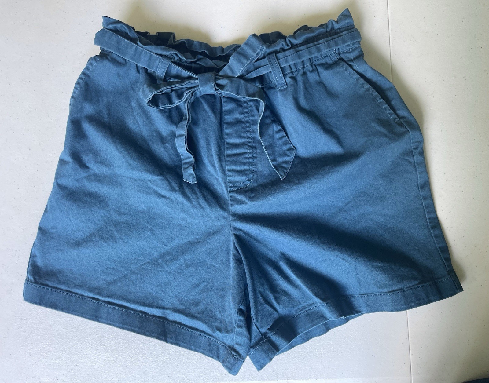Candace Cameron Bure Paperbag Waist Tie Shorts Blue XS Pull On Womens