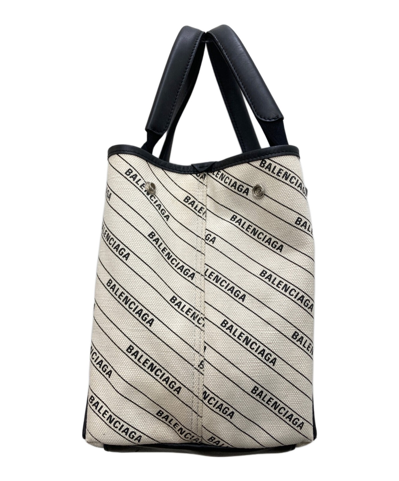 BALENCIAGA Tote Bag Navy Cabas Canvas Size 11.6 in Color White Black 99