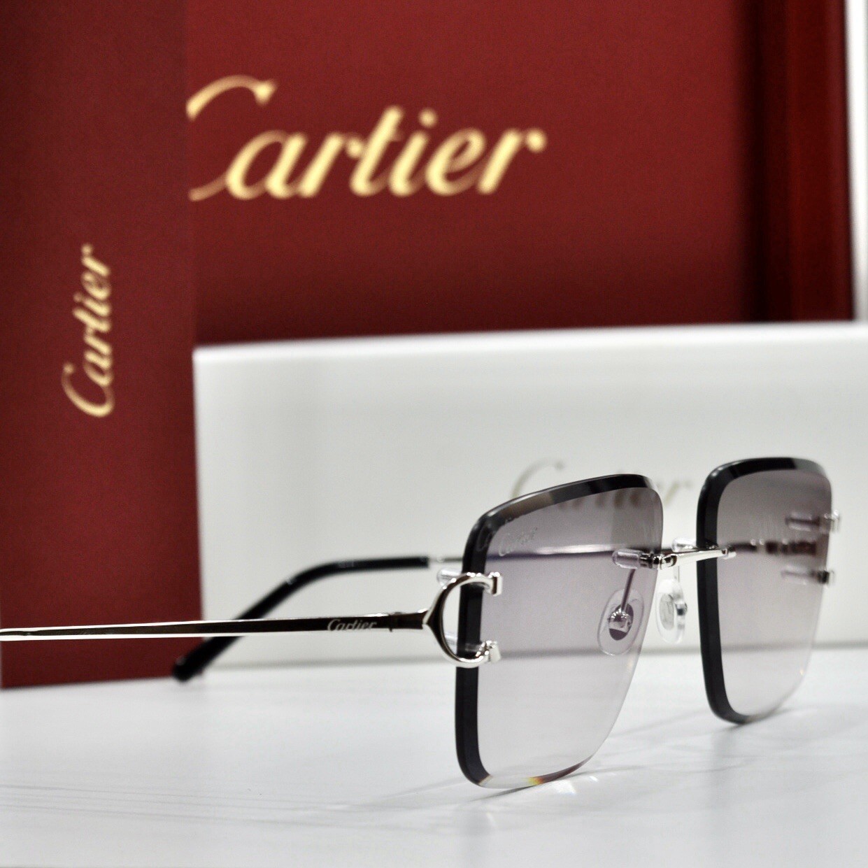 Cartier rimless sunglasses piccadilly glasses Diamond Cut BIG C silver Frame