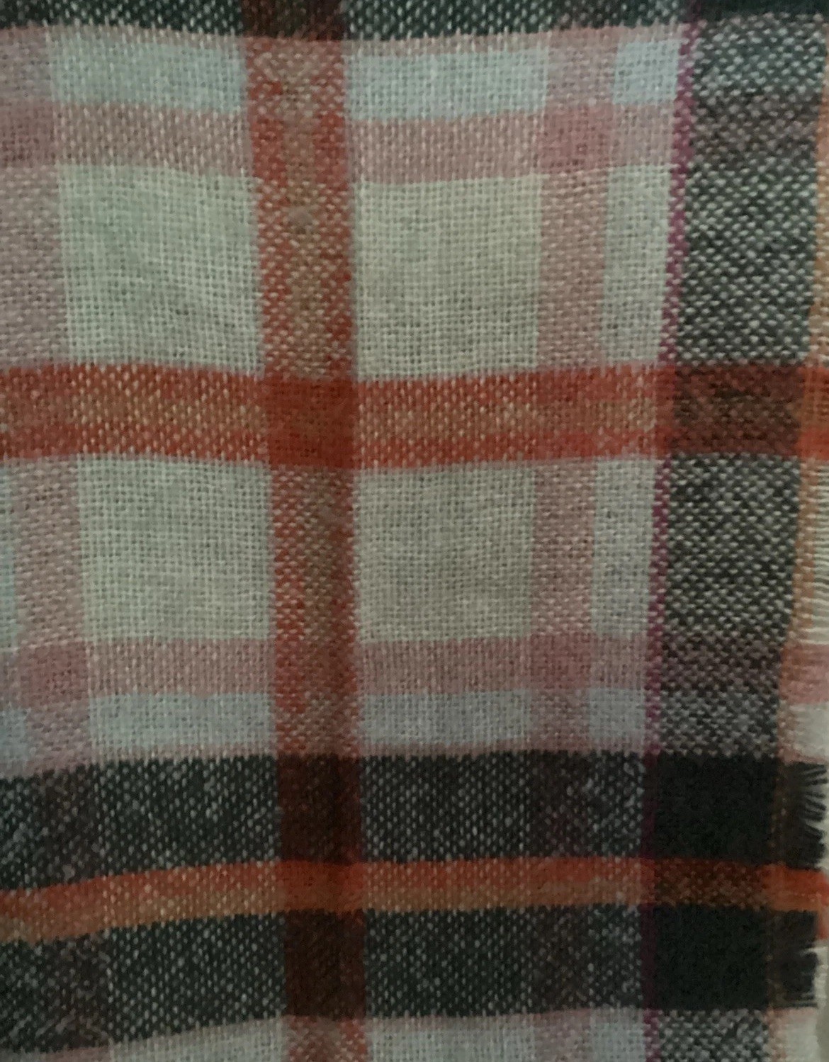 Universal Thread Ladies Oblong Scarf Shawl Orange Gray White & Pink 70”L Fringed