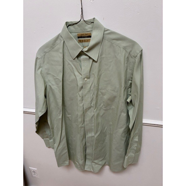 Roundtree & York Regent Fit Non-Iron Shirt Mens 16.5 34 GreenWhite Stripe Cotton
