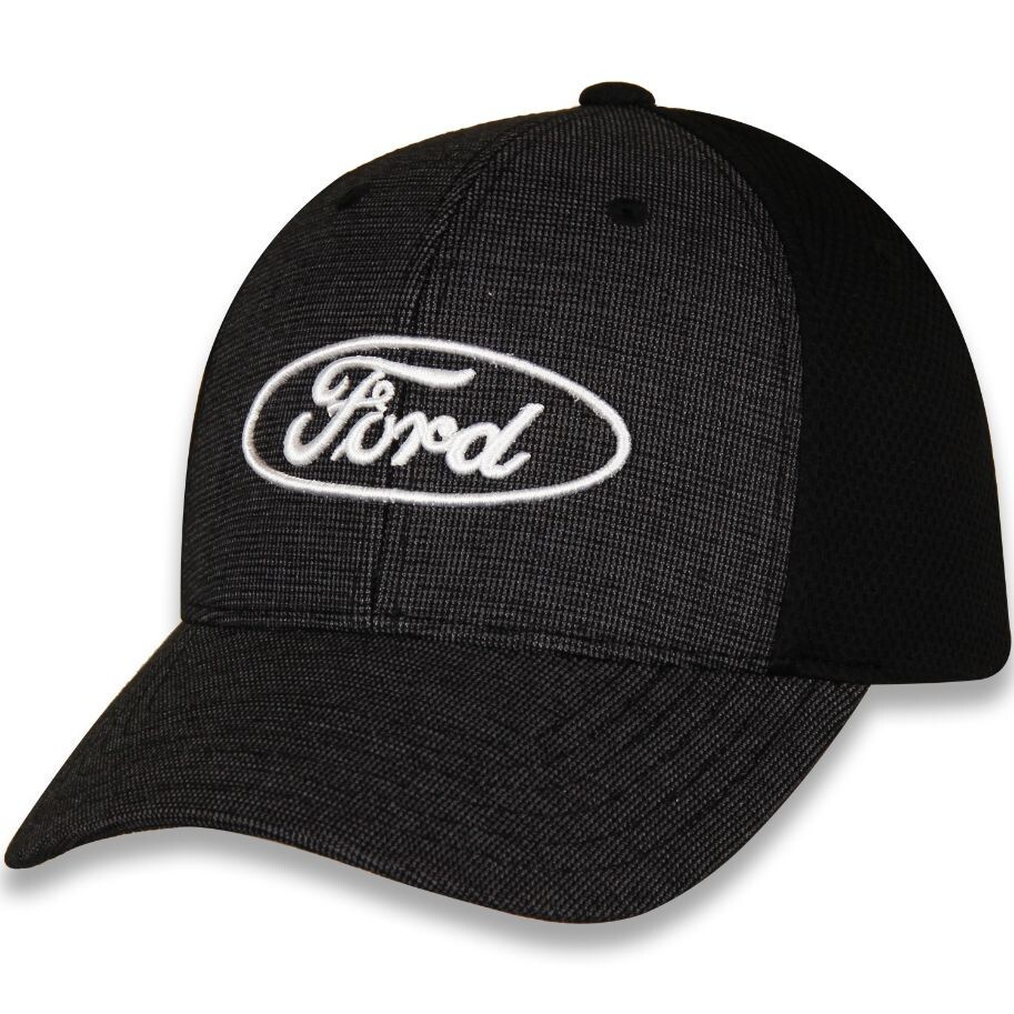 CHECKERED FLAG SPORTS FORD LOGO HEATHER GREY / BLACK COTTON EMBROIDERED HAT