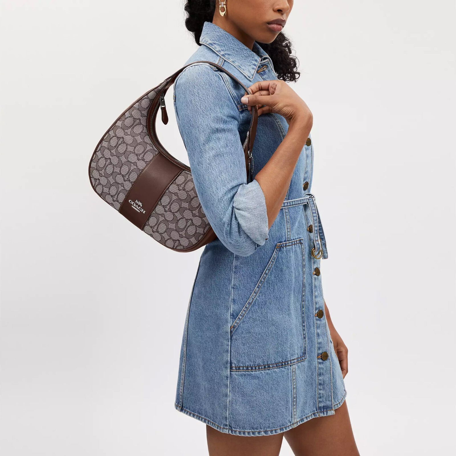 NWT Coach CV001 Carmen Shoulder Bag In Signature Jacquard Smooth Leather $350