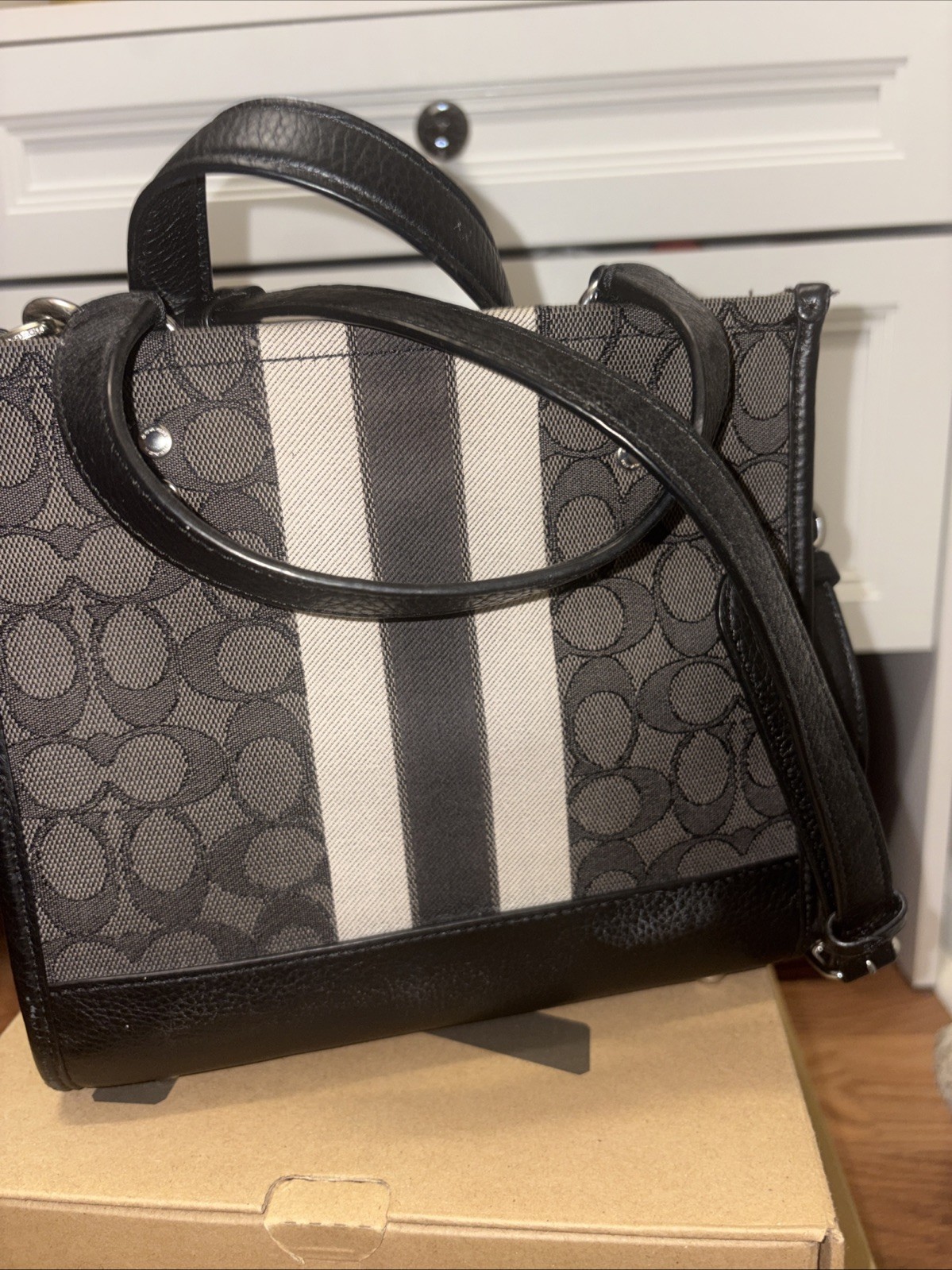 Coach Dempsey Tote 22 in Signature Jacquard with Stripe & Coach Patch. Used Once