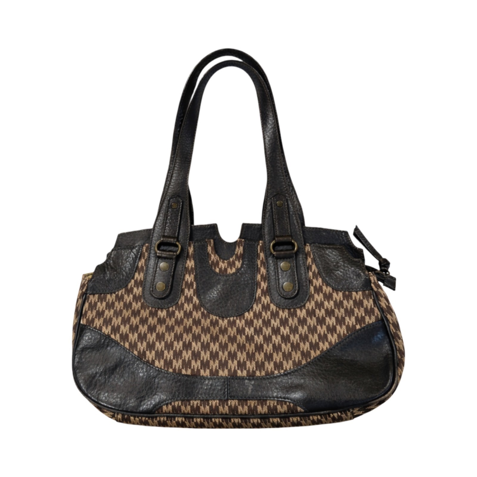 Max Mara Old Money Jacquard Monogram Brown Leather Shoulder Bag Vintage