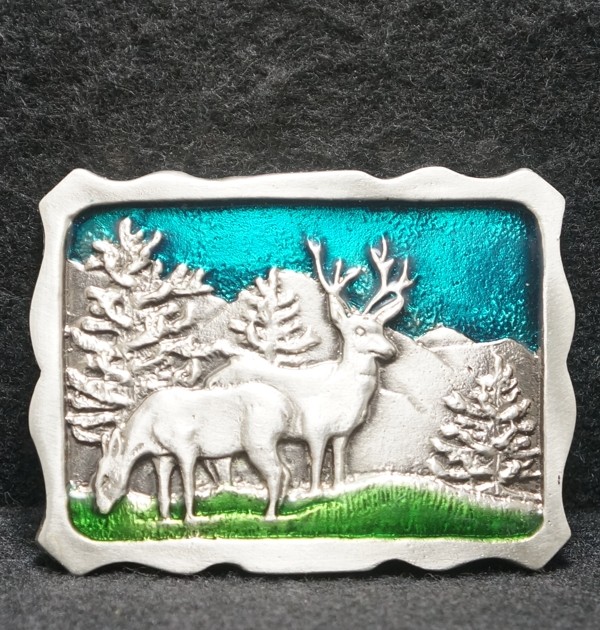 WH03140 *NOS* GREAT VINTAGE 1970s *DEER* WILDLIFE ANIMAL PEWTER MENS BELT BUCKLE
